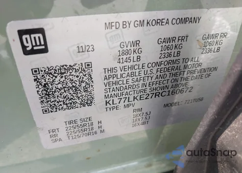 2024 Chevrolet Trax Fwd Activ z USA, uszkodzony, nr VIN KL77LKE27RC160672